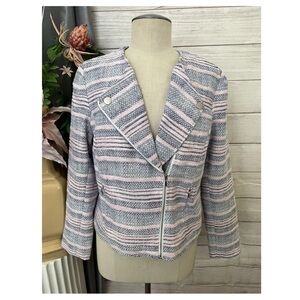 A1 -- NWT pink blue EMMA & OLIVIA women's long sleeve zip striped jacket LARGE